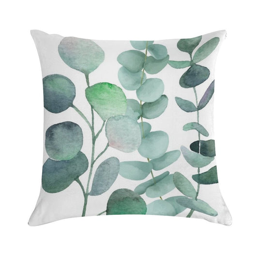 Watercolor, Eucalyptus, Leaves, Botanical, Painting, Green Soft Shrink-Resistant Throw Pillow