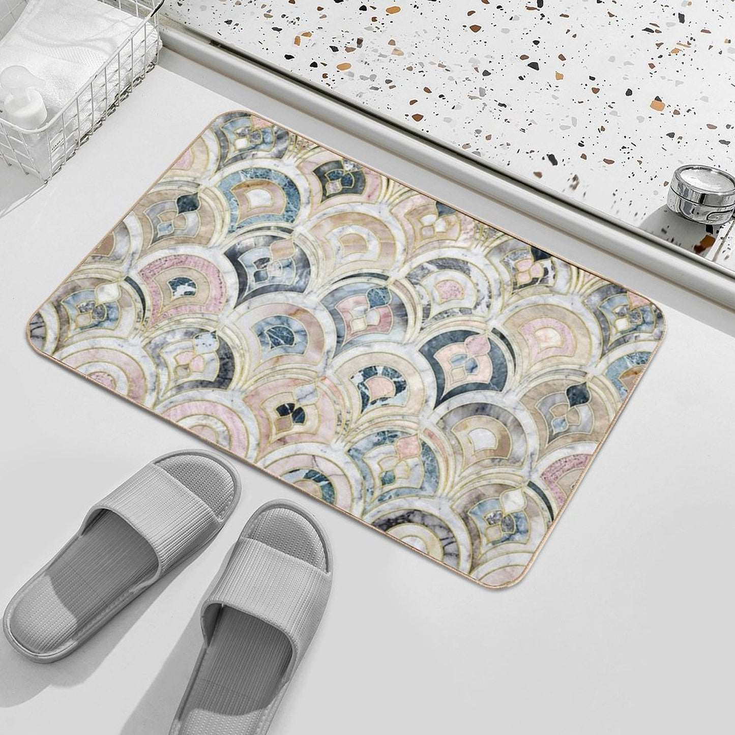 Art Deco Marble Tiles in Soft Pastels  Anti-Trip Bath Mat