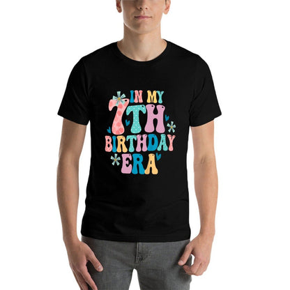 Kids In My 7th Birthday Era 7 Year Old Girl Seven Year Birthday  Heathered Texture T-Shirt
