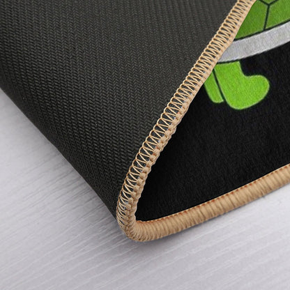 Black Cat Riding on Green Turtle  High-Traffic Bath Mat