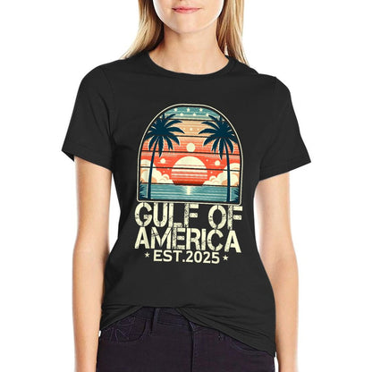 Retro Gulf Of USA America Est 2025 American Flag Gulf Mexico Rolled Sleeves T-Shirt