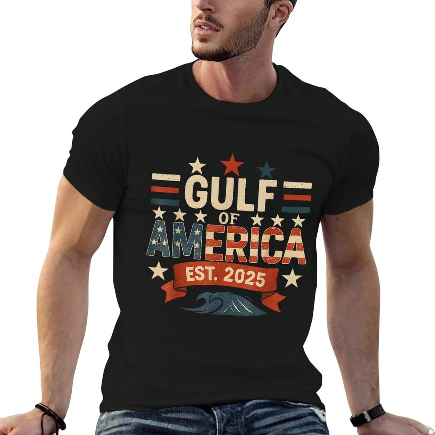 Retro Gulf Of USA America Since 2025 American Flag USA Gulf Slim-fit Cut T-Shirt