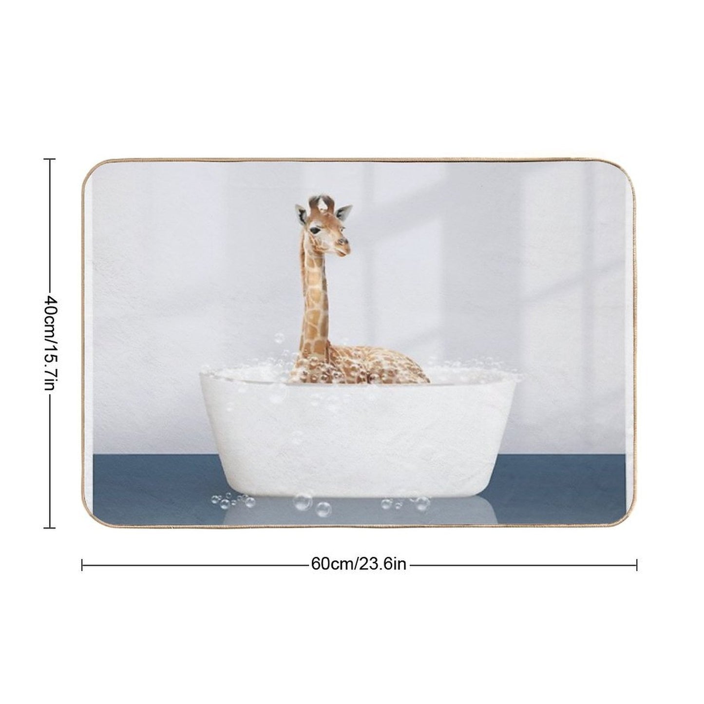 Baby Giraffe in Modern Bathtub Blue Print, Baby Giraffe Bathing, Animals in Bathtub Art by Synplus  Pet-Safe Bath Mat