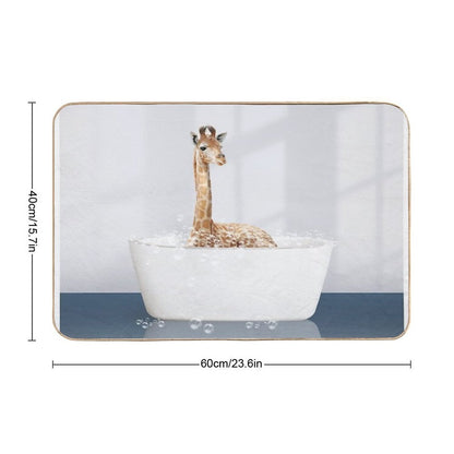 Baby Giraffe in Modern Bathtub Blue Print, Baby Giraffe Bathing, Animals in Bathtub Art by Synplus  Pet-Safe Bath Mat