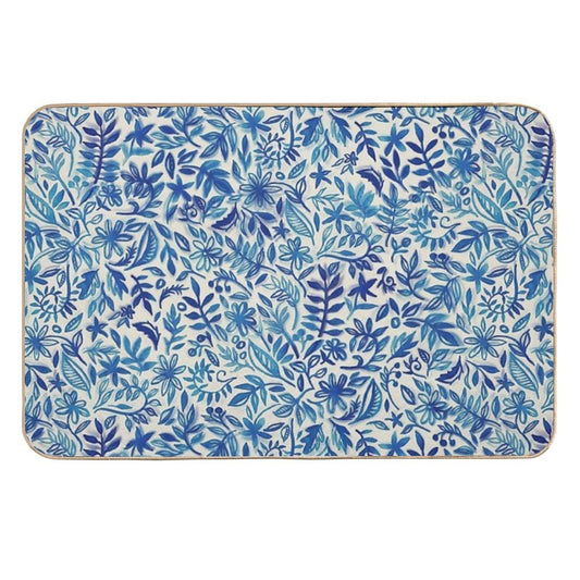 Floating Garden - A Watercolor Pattern in Blue  Easy Maintenance Bath Mat