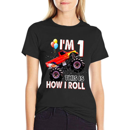 Kids Kids 1 Year Old 1st Birthday Boy Monster Truck Car  Relaxed-fit T-Shirt