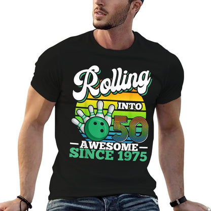 Bowling Birthday Party Rolling Into 50 Years 50th Birthday  Oversized Silhouette T-Shirt