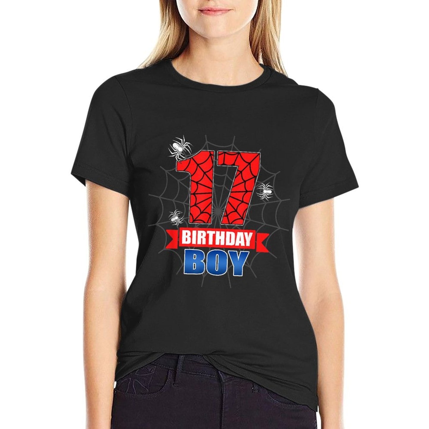 Spider Web 17 Years Old It's My 17th Birthday Boy Party  Eco-friendly Material T-Shirt
