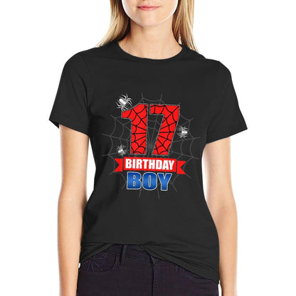 Spider Web 17 Years Old It's My 17th Birthday Boy Party  Eco-friendly Material T-Shirt