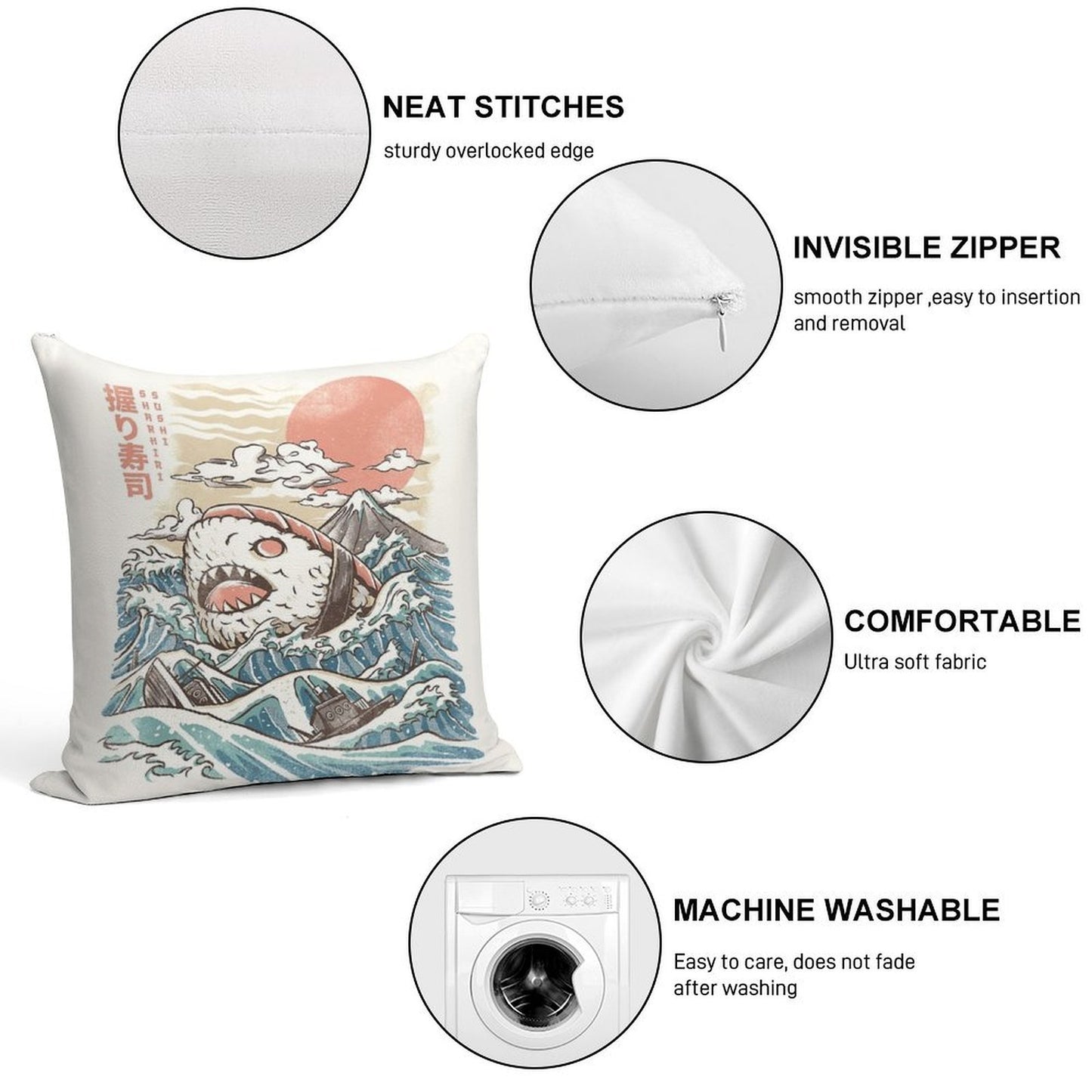 Sharkiri Sushi Soft Short Plush Fabric Throw Pillow