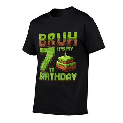 Funny Birthday Boy Bruh It's My 7th Birthday Game Pixel  Stretchy T-Shirt