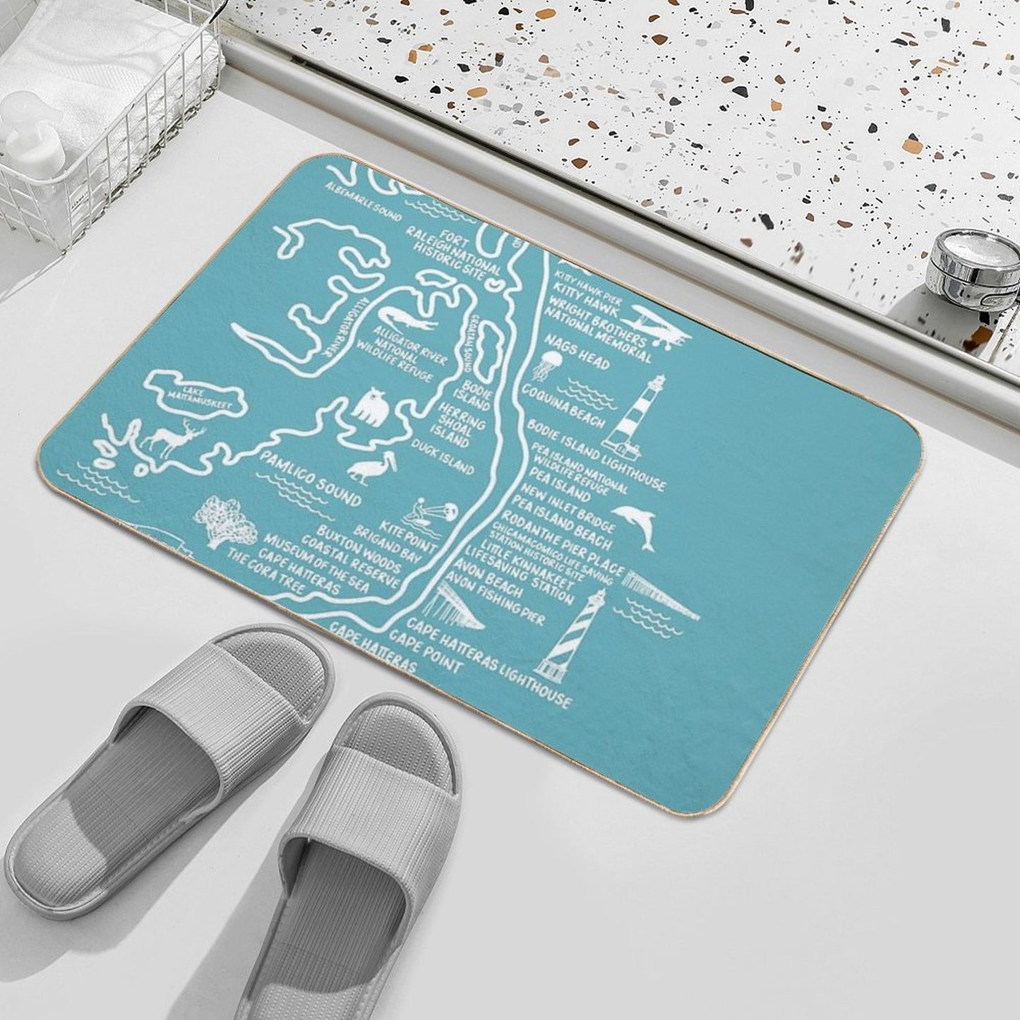 Outer Banks Map  Long-Lasting Bath Mat