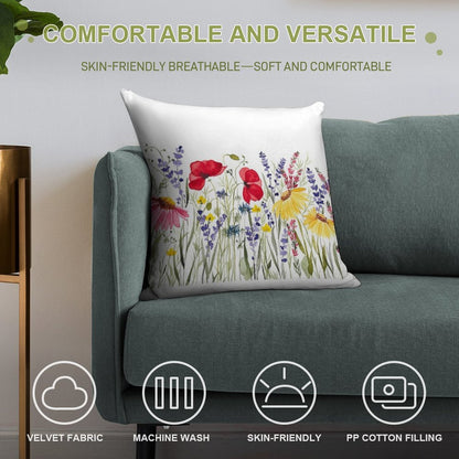 Wildflower Meadow Soft Anti-Pilling Throw Pillow