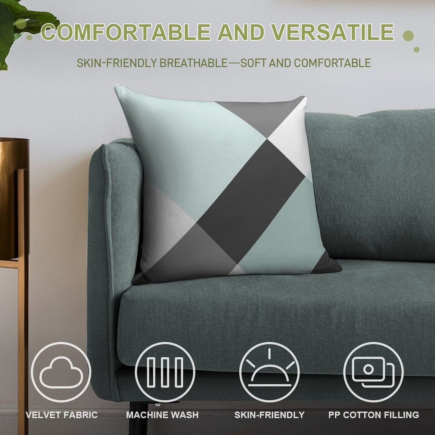 Duck Egg & Grey Patchwork Soft Gift Ready Throw Pillow