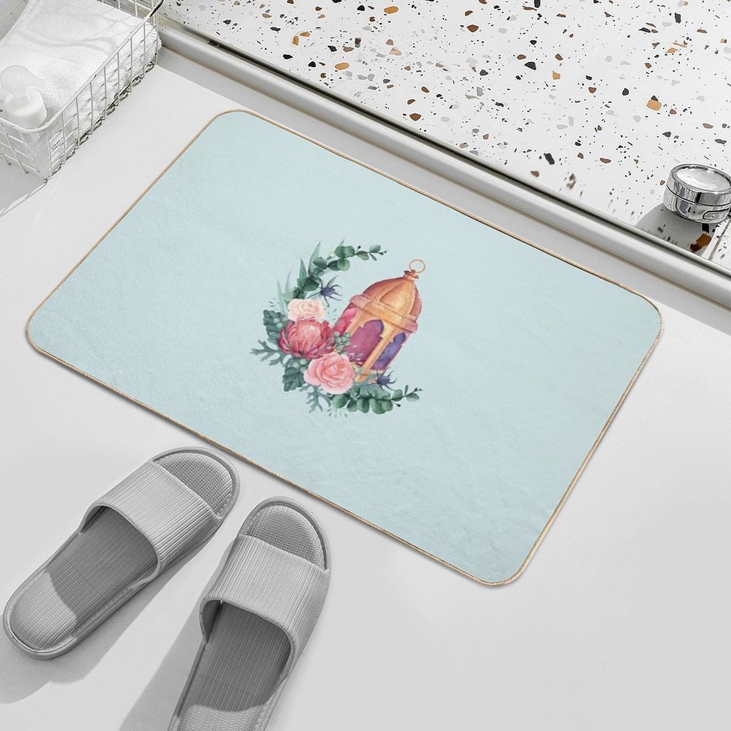 Crescent Shaped Flowers And Lantern  Odorless Bath Mat