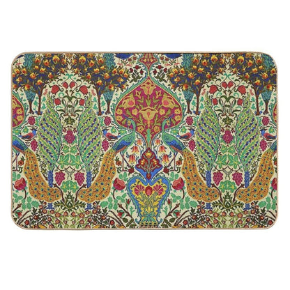 PEACOCKS, BIRDS, DEERS,FLOWERS AND POMEGRANATE TREES  Oriental Floral  Repositionable Bath Mat