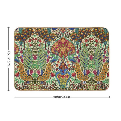 PEACOCKS, BIRDS, DEERS,FLOWERS AND POMEGRANATE TREES  Oriental Floral  Repositionable Bath Mat