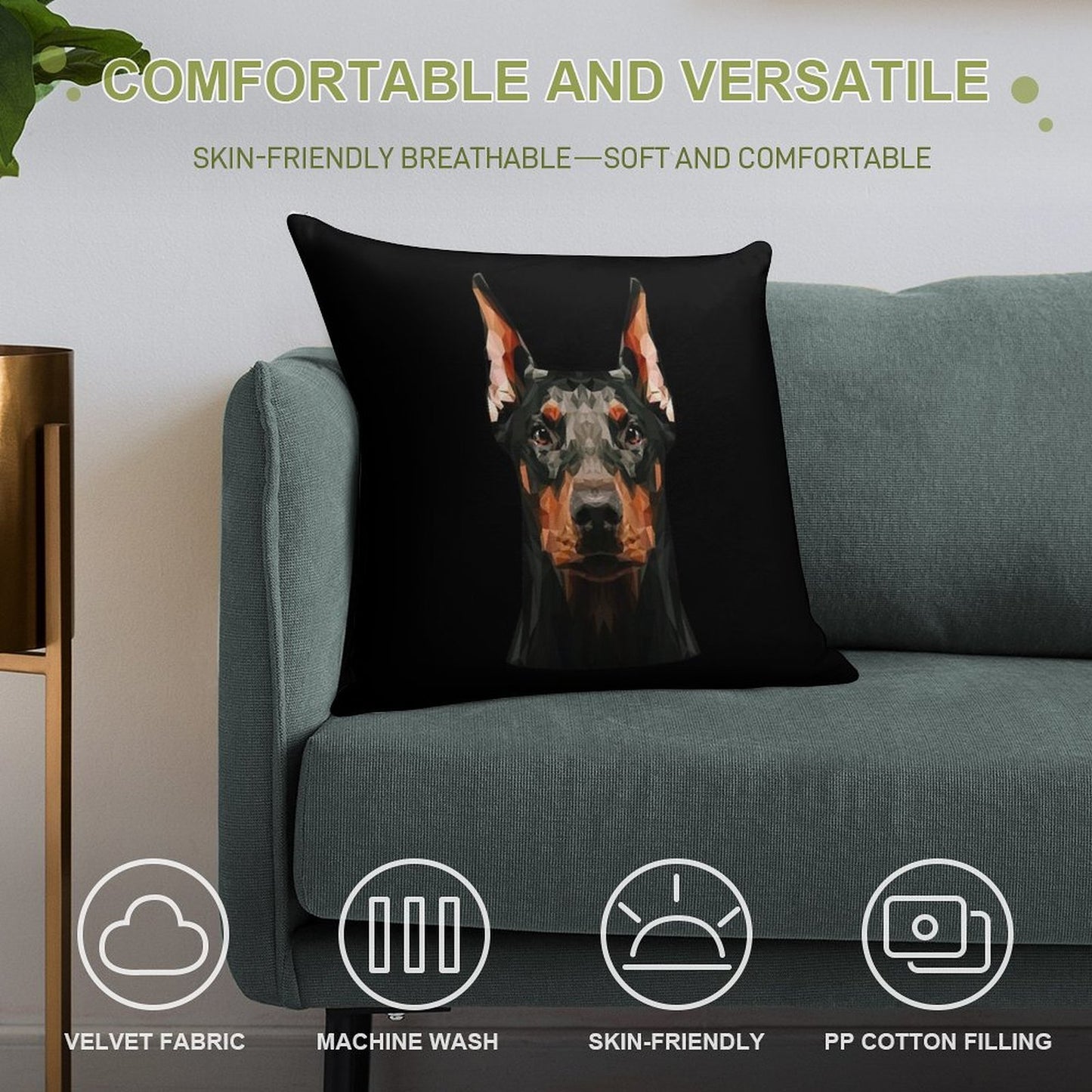 Doberman Low Poly Soft Luxury Feel Throw Pillow