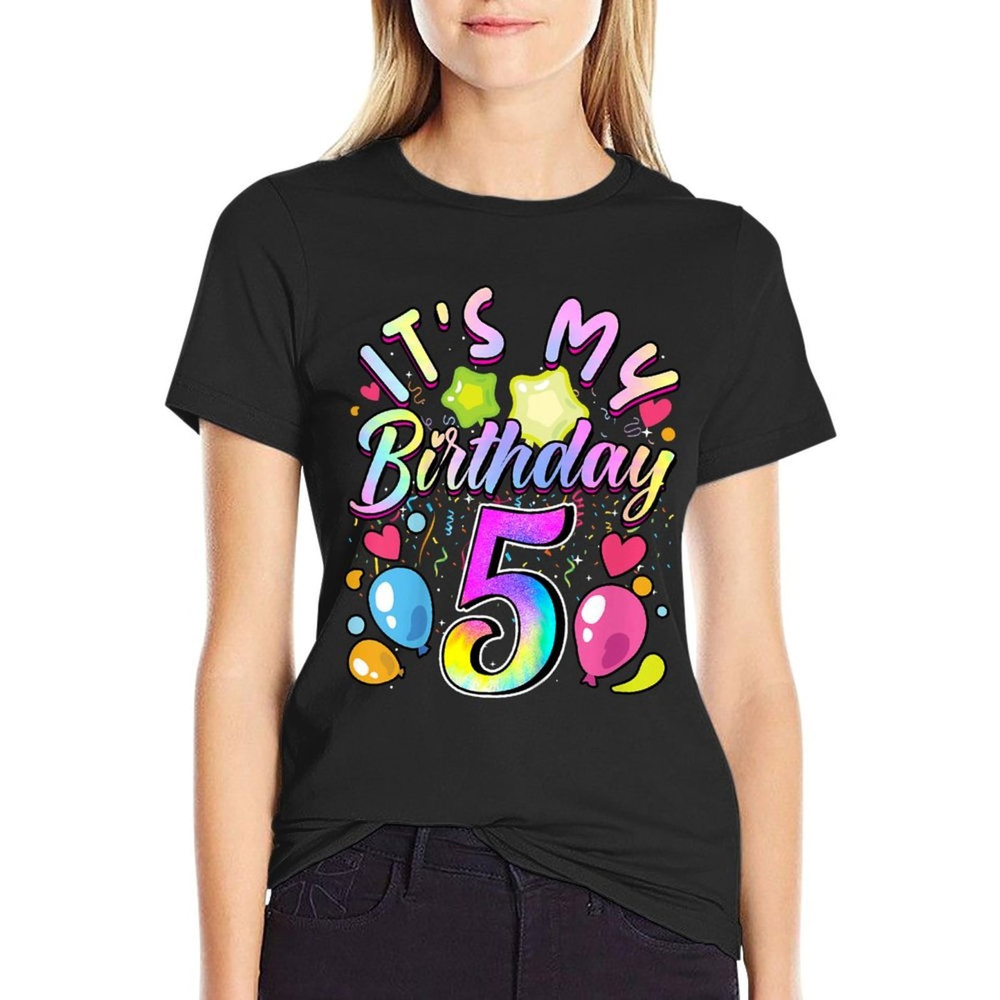 Kids Girls It's My Birthday 5 Years Old 5th Birthday  Oversized Silhouette T-Shirt