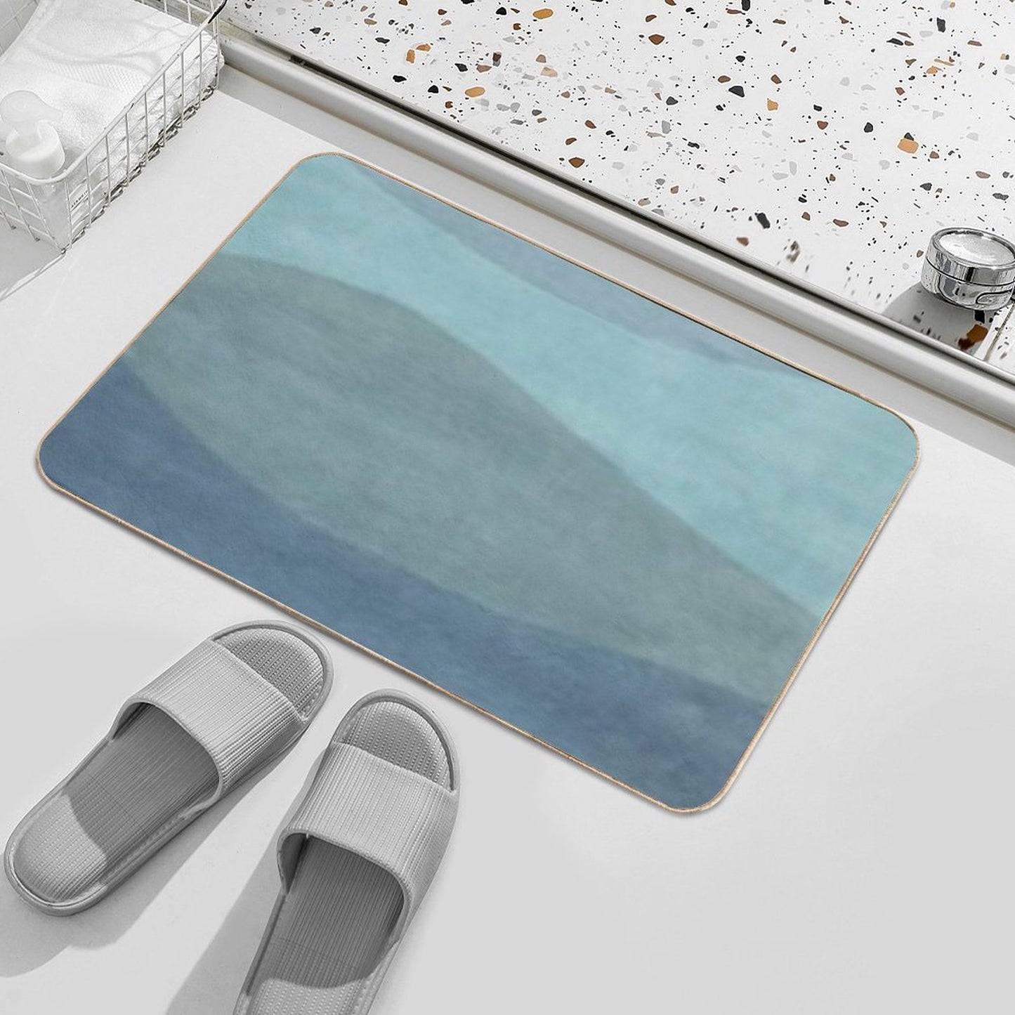 Minimalist Landscape Art in Neutral Blue Tones  Easy To Clean Bath Mat