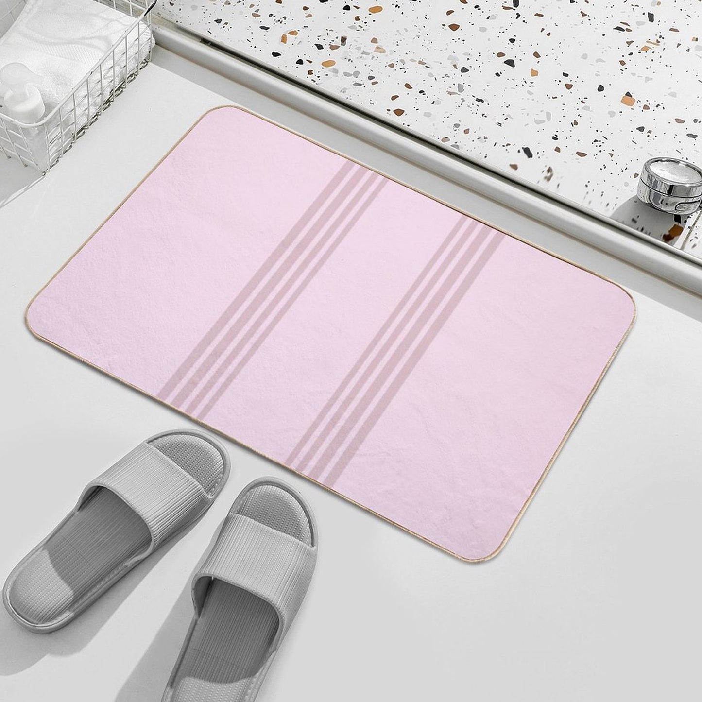 Shades of Pink with An Elegant Vertical Stripe Pattern  Versatile Bath Mat