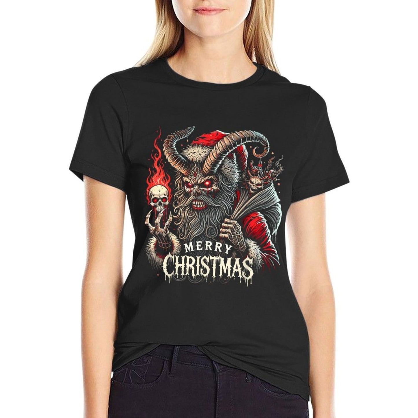 Goth Santa Claus Gothic For Men Women Krampus Ugly Christmas  Stretchy T-Shirt