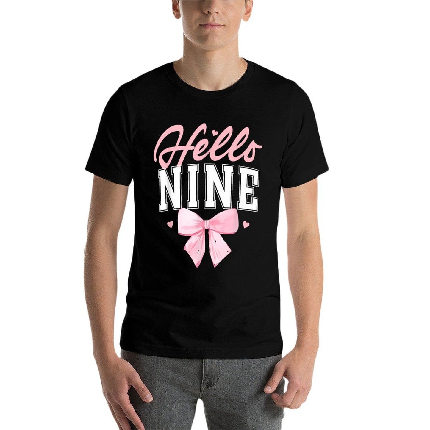 Hello Nine Cute Coquette Bow 9th Birthday Girl 9-Year-Old  Versatile T-Shirt