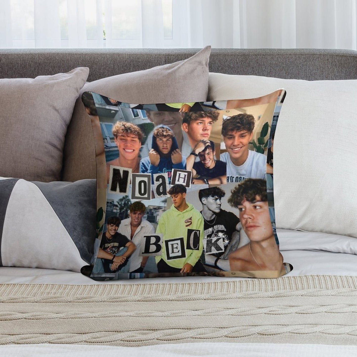 Noah Beck Collage Soft Bedroom Essential Throw Pillow
