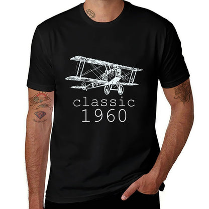 Classic 1960 Vintage Biplane Aviation 65th Birthday  Rolled Sleeves T-Shirt