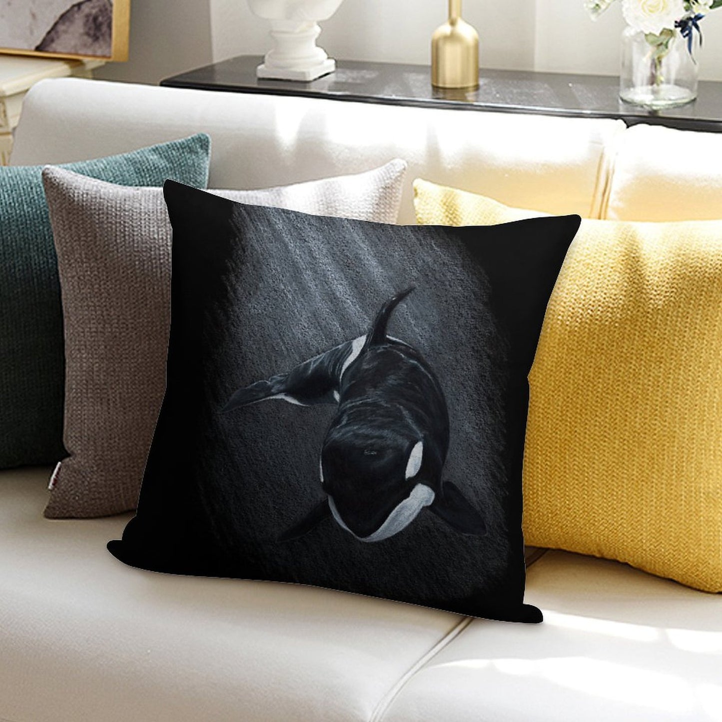 White Whale - Orca Soft Short Plush Fabric Throw Pillow