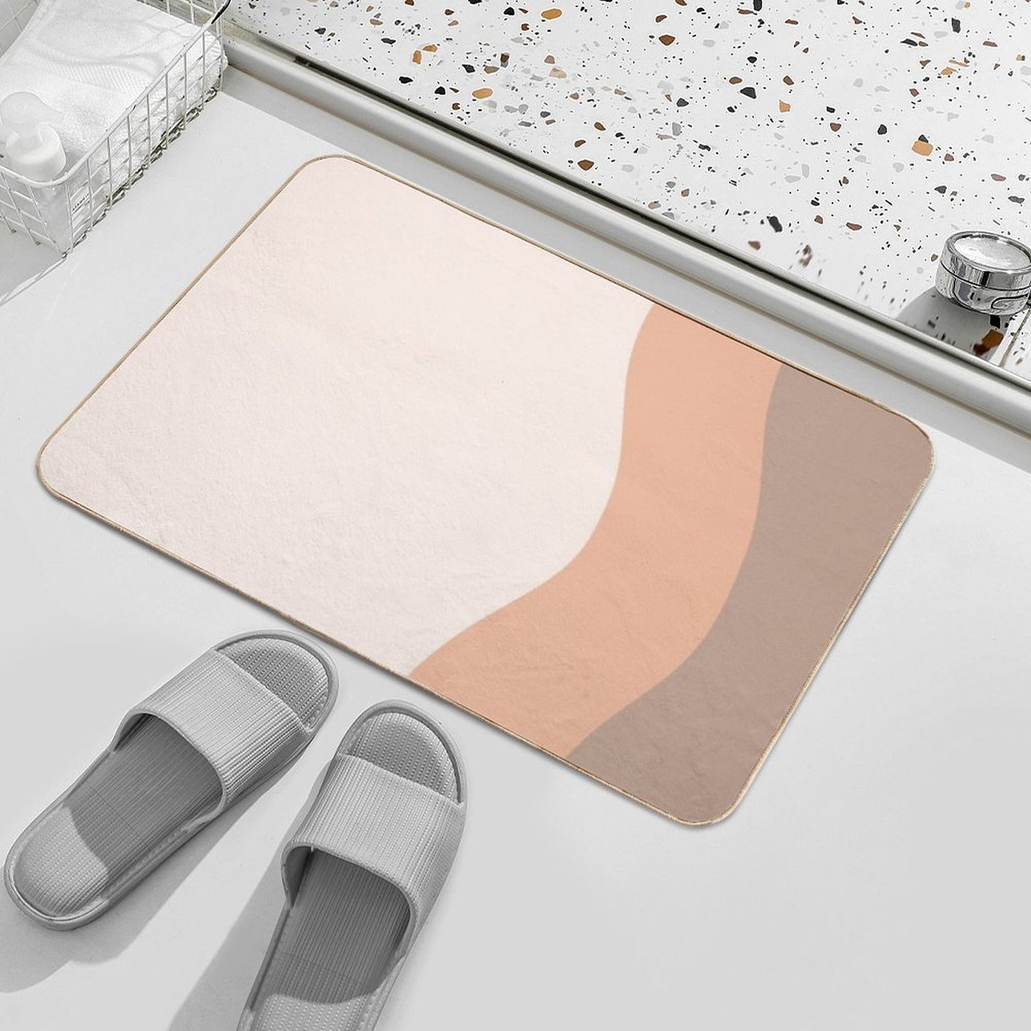 Minimalist Abstract Color Blocks in Brown, Orange And Beige  Pet-Safe Bath Mat