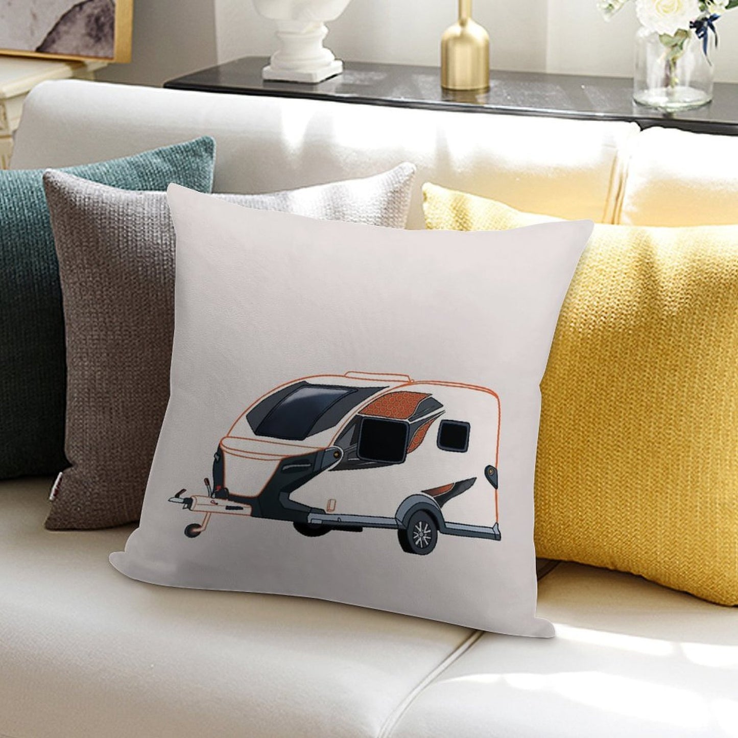BASE CAMP Caravan with Honeycomb Pattern Soft Multiple Sizes Throw Pillow
