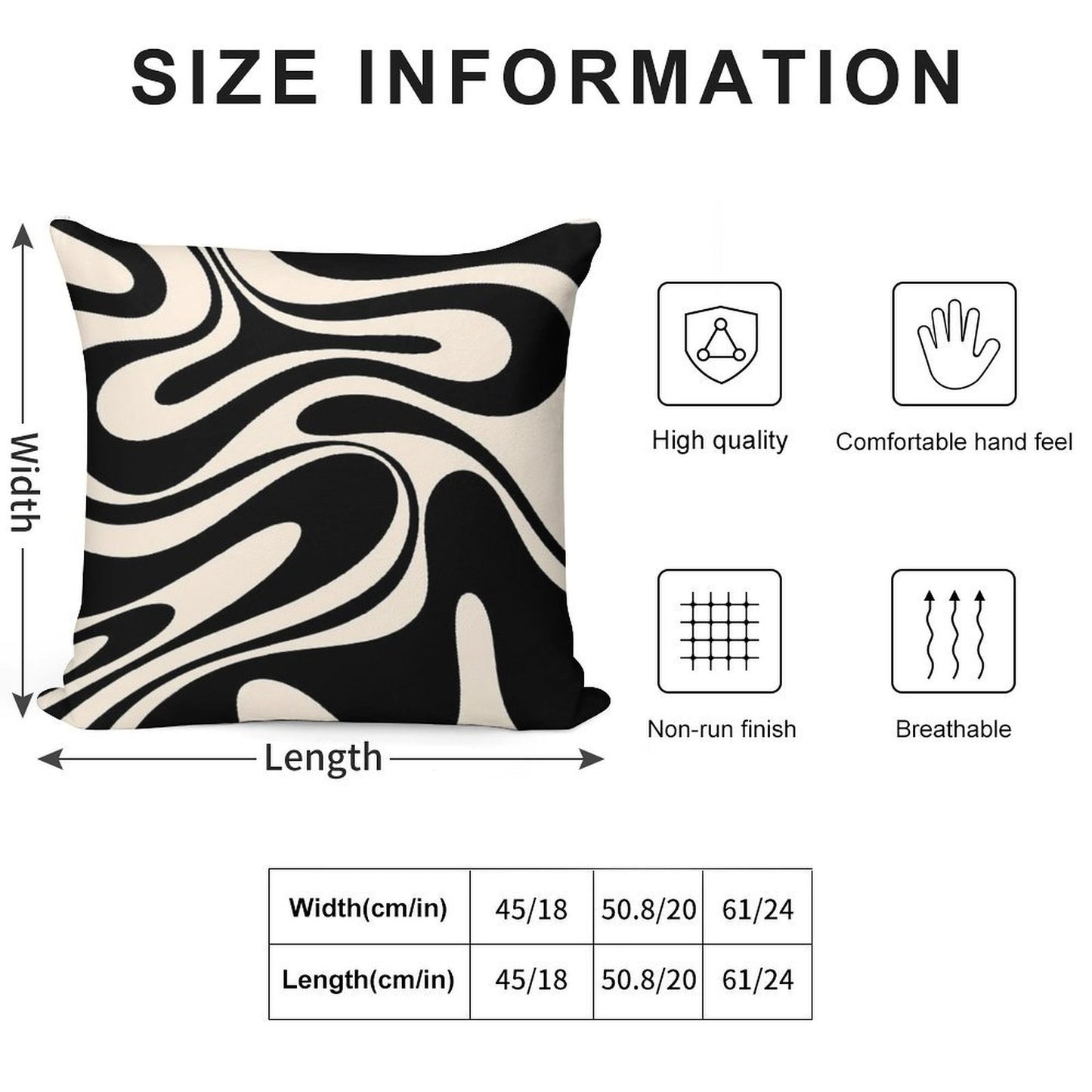 Retro Fantasy Swirl Abstract in Black And Almond Cream Soft Durable Construction Throw Pillow