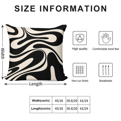 Retro Fantasy Swirl Abstract in Black And Almond Cream Soft Durable Construction Throw Pillow