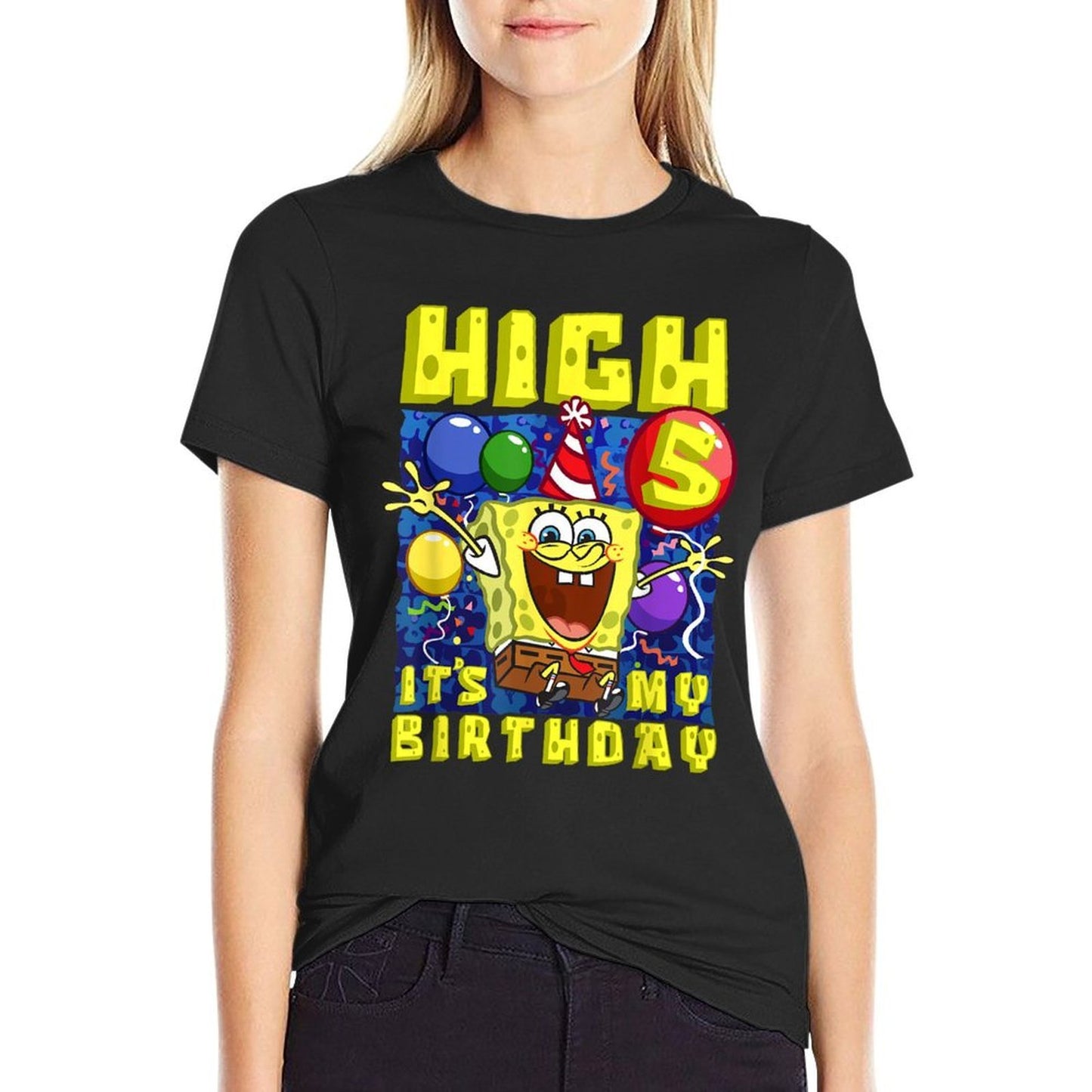 Mademark X SpongeBob SquarePants - SpongeBob Hi 5 Its My Birthday 5th Birthday Gift Boys Girls  Eco-friendly Material T-Shirt