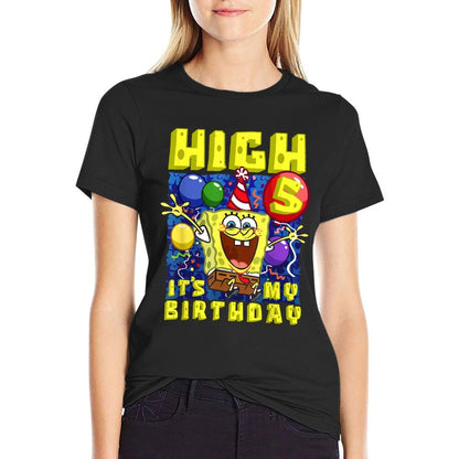 Mademark X SpongeBob SquarePants - SpongeBob Hi 5 Its My Birthday 5th Birthday Gift Boys Girls  Eco-friendly Material T-Shirt