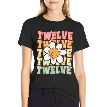 Cute Groovy 12th Birthday Party Daisy Flower Twelve Year Old  Polyester Blend T-Shirt