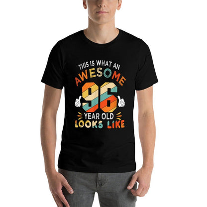 96th Birthday Gifts For 96 Years Old Awesome Looks Like  Ribbed Collar T-Shirt