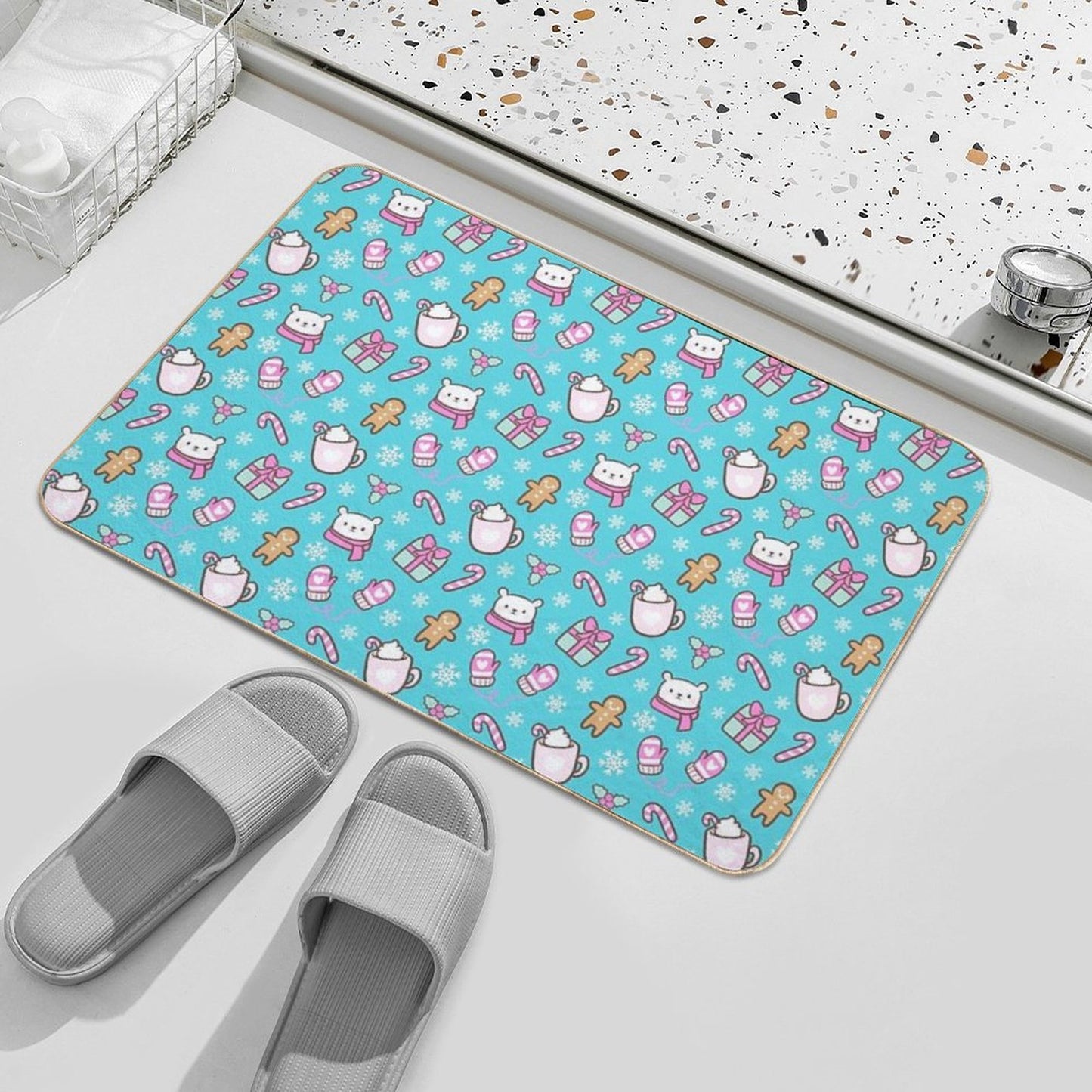Cute Christmas  Teal  Nikury  Repositionable Bath Mat