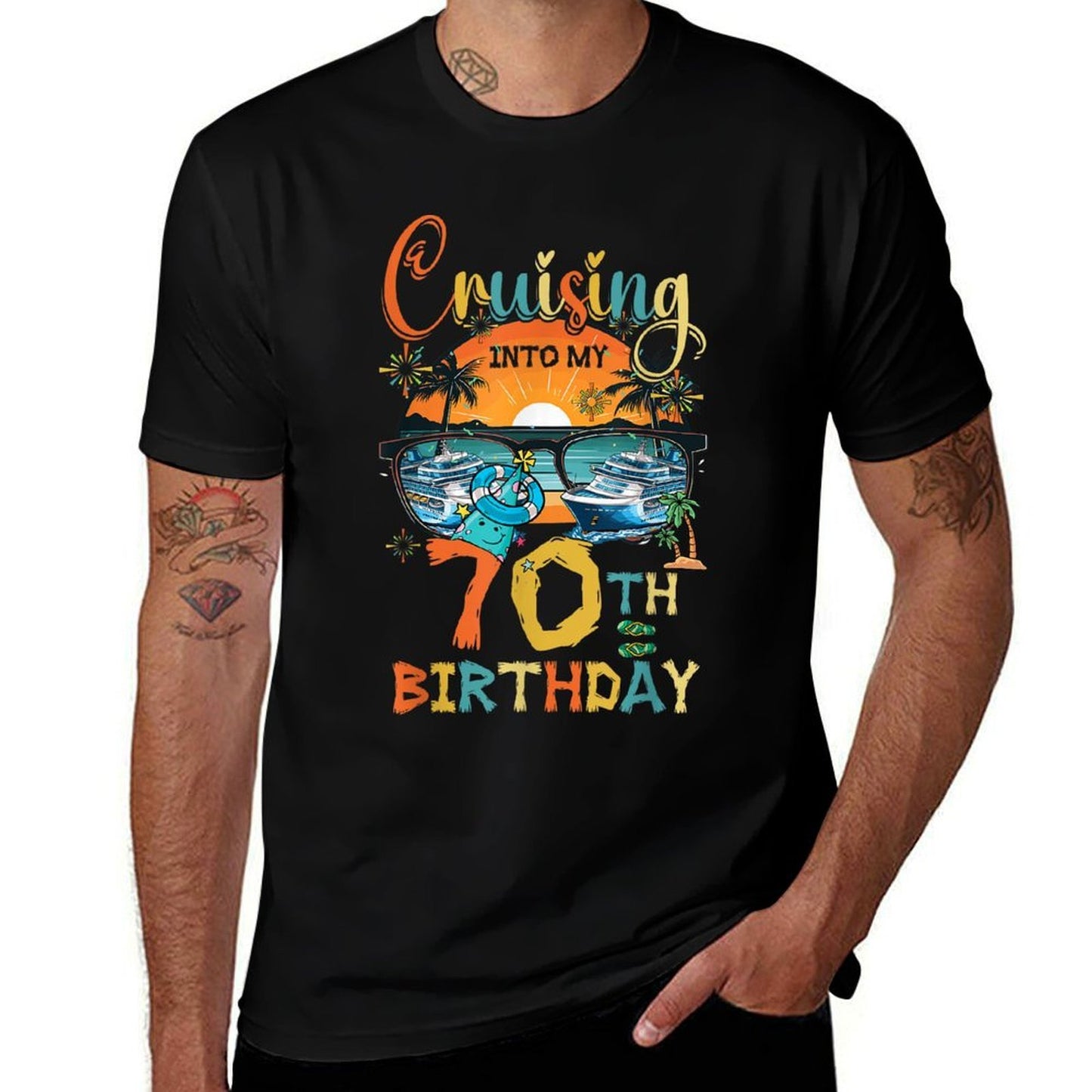 Cruising Into My 70Th Birthday Family Cruise 70th Birthday  Heathered Texture T-Shirt