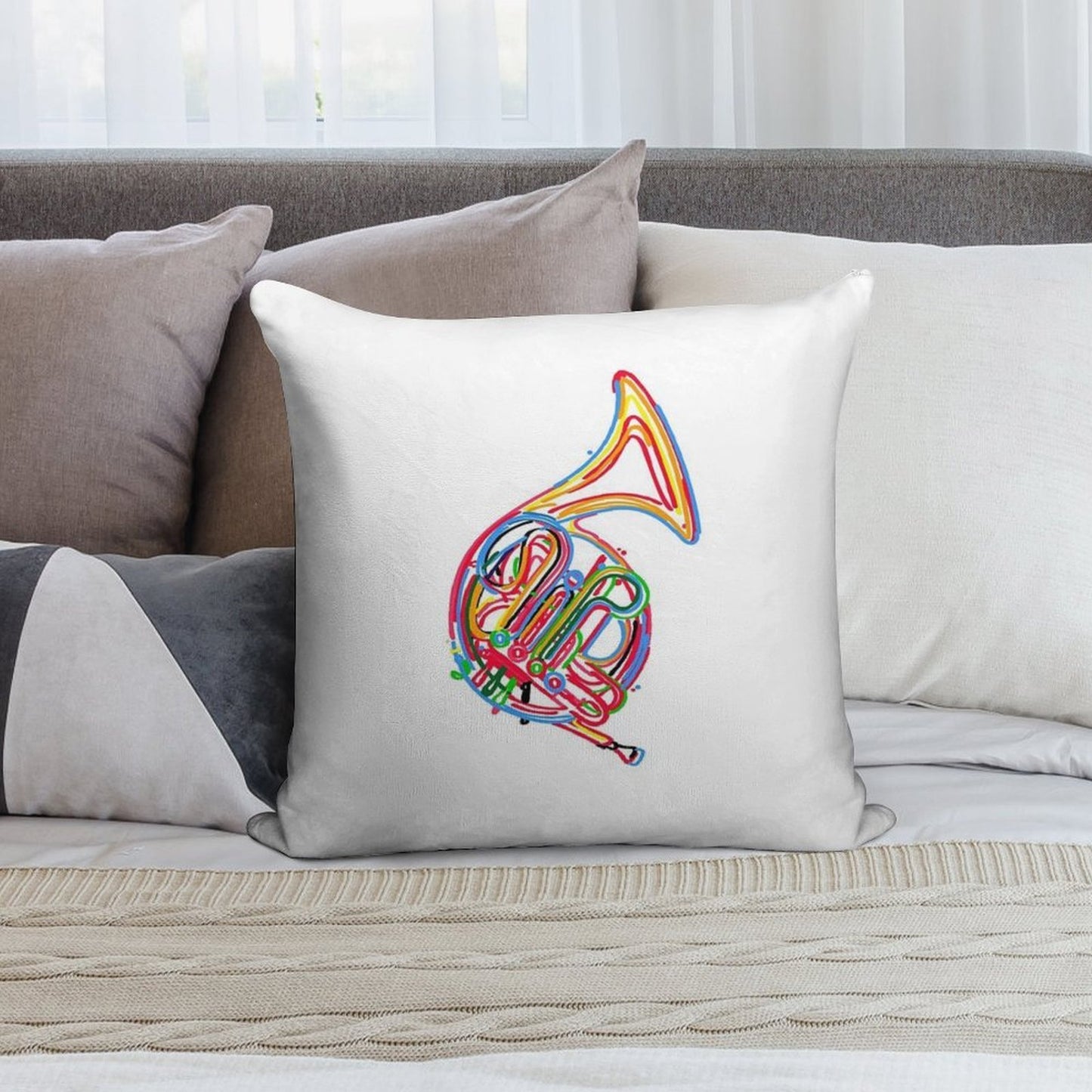 French Horn Soft Skin-Friendly Throw Pillow