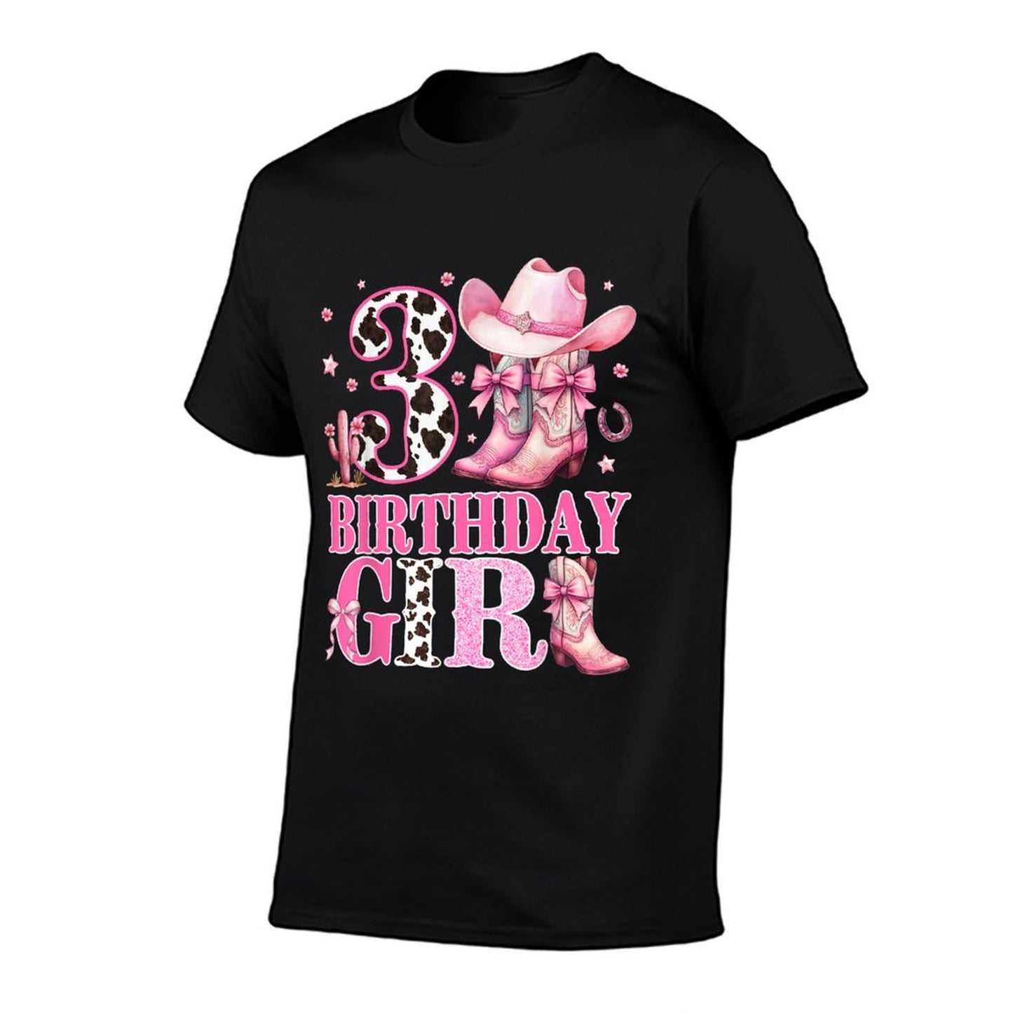Kids 3rd Birthday Girl Rodeo Western Cowgirl Birthday Party  Ribbed Collar T-Shirt