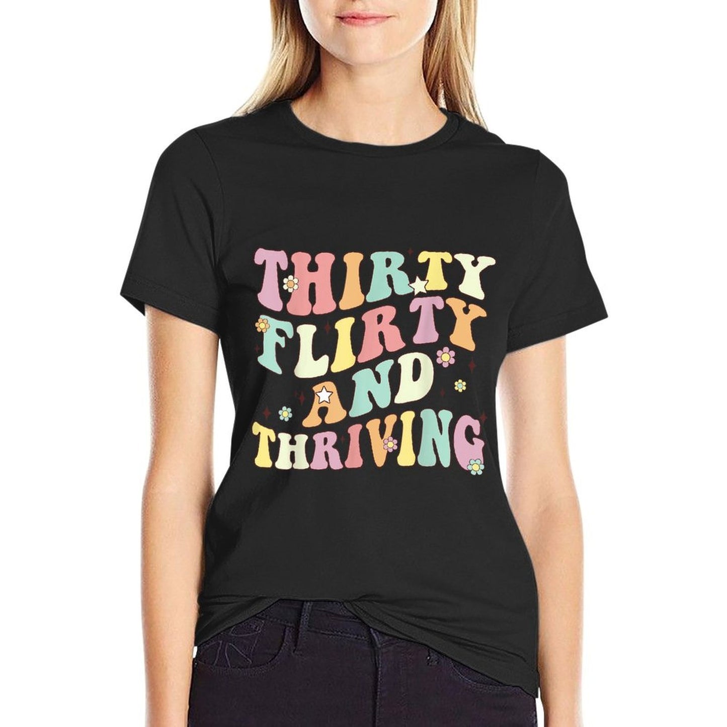 Thirty Flirty And Thriving 30th Birthday Retro 30 Year  Oversized Silhouette T-Shirt