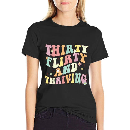 Thirty Flirty And Thriving 30th Birthday Retro 30 Year  Oversized Silhouette T-Shirt