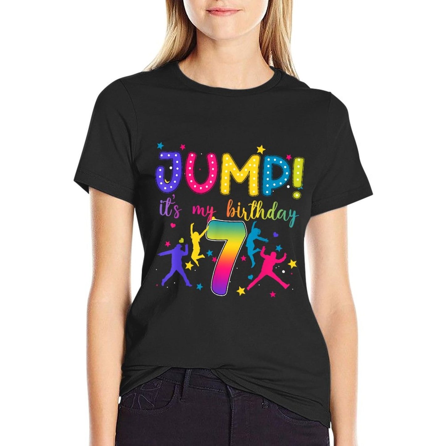 Jump It's My 7th Birthday Jumper 7 Year Old Party Trampoline  Ribbed Collar T-Shirt