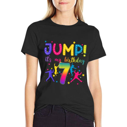 Jump It's My 7th Birthday Jumper 7 Year Old Party Trampoline  Ribbed Collar T-Shirt