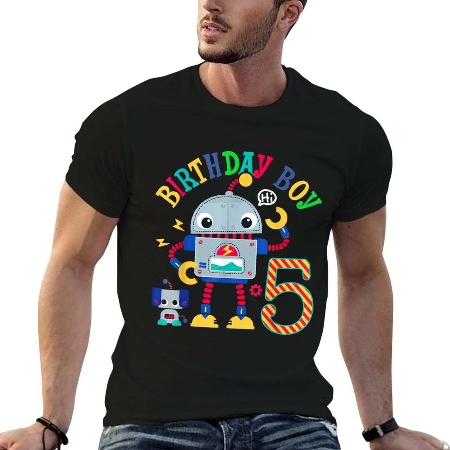 5 Year Old Robot 5th Birthday Science Robotics  Oversized Silhouette T-Shirt