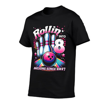 Bowling Party Rollin' 8 Awesome 2017 8th Birthday Girls  Summer-ready Fabric T-Shirt