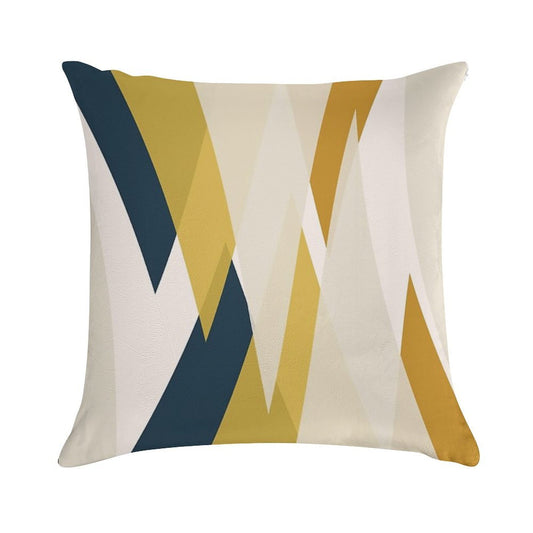 Triangular Abstract in Mustard Yellows, Navy Blue, And Blush Tones. Minimalist Geometric Soft Style Accent Throw Pillow