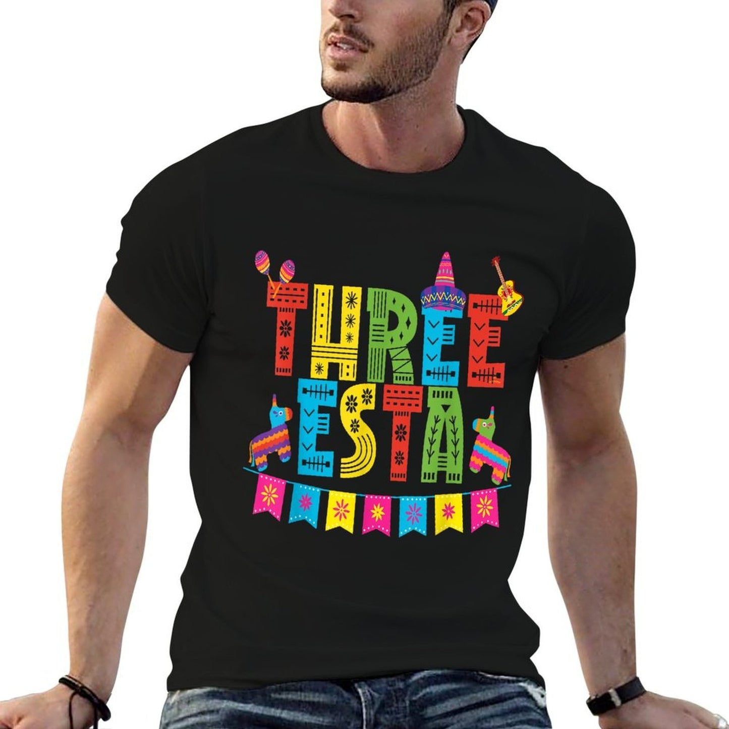 Mexican Theme 3rd Birthday 3 Year Old Kids Three Esta Bday  Slim-fit Cut T-Shirt